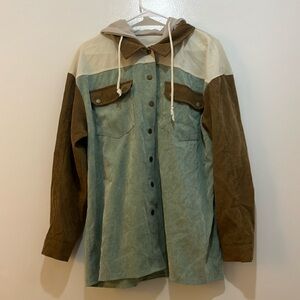 Colorblock corduroy shacket